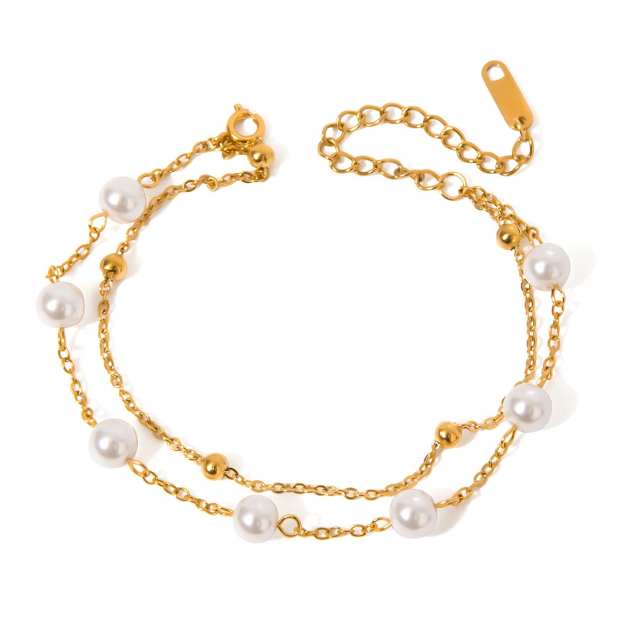 1 Piece Luxurious Series Classic Beads Stainless Steel Gold Color Women's Beaded Bracelets h5Picture6