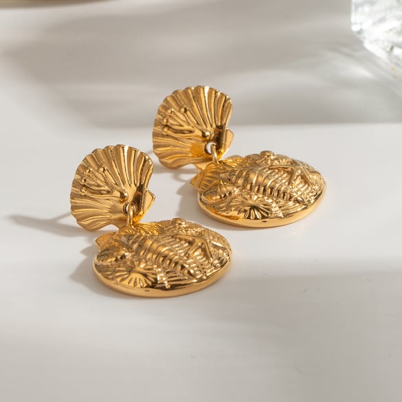 1 Pair Classic Series Retro Turtle Stainless Steel 18K Gold Plated Women Drop Earrings
