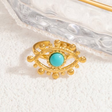 1 Piece Luxurious Series Elegant Eye Shape Nature Stone Stainless Steel Gold Color Women's Adjustable Rings h5 Picture6