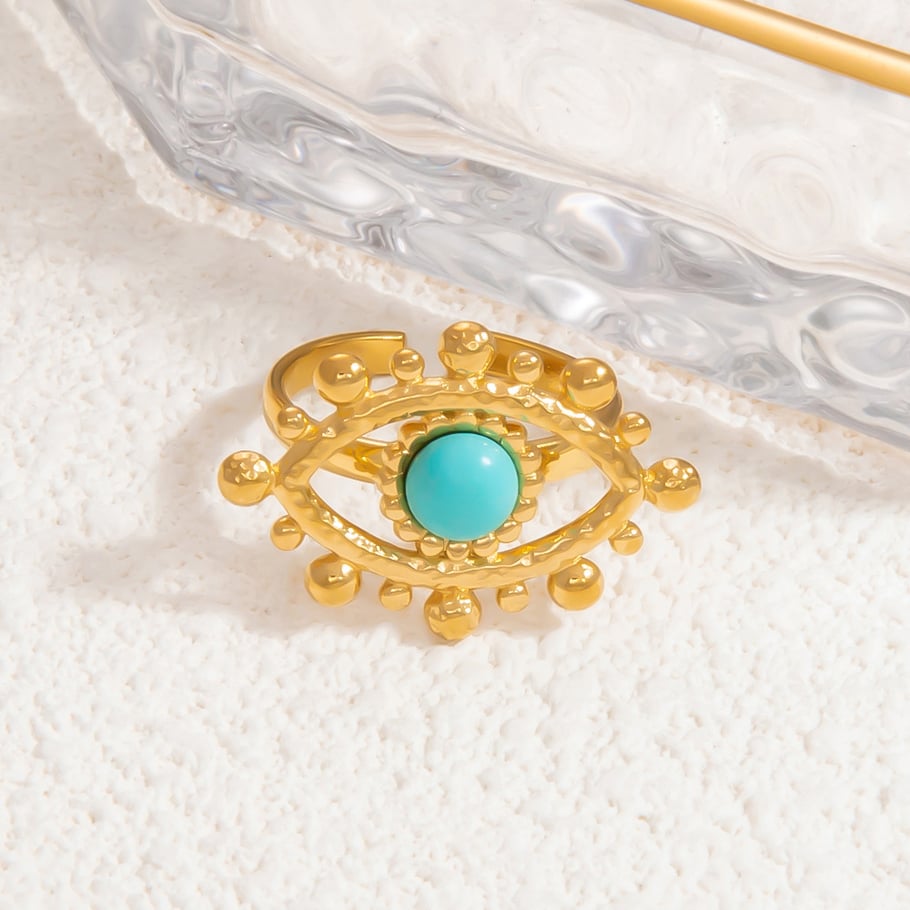 1 Piece Luxurious Series Elegant Eye Shape Nature Stone Stainless Steel Gold Color Women's Adjustable Rings Picture6