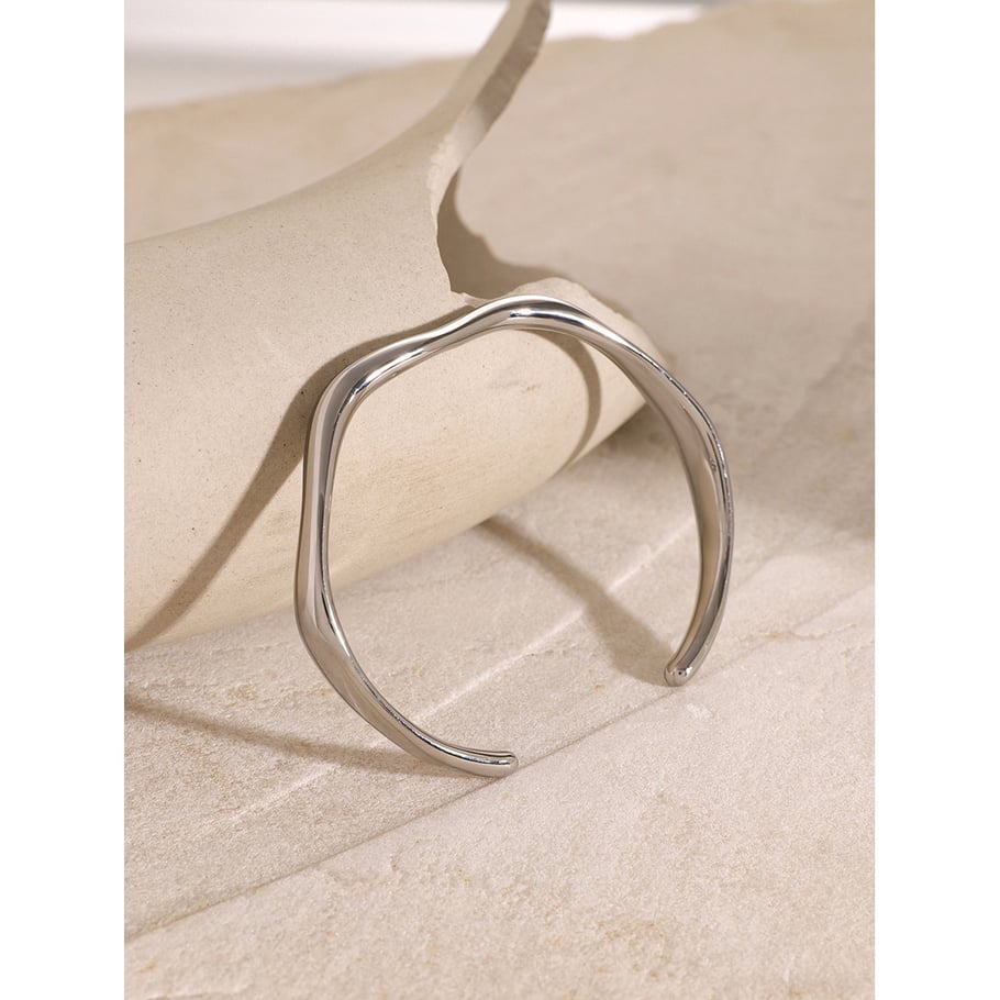 1 Piece Simple Ins Style Solid Color Stainless Steel 18K Gold Plated Women's Bangles Picture5