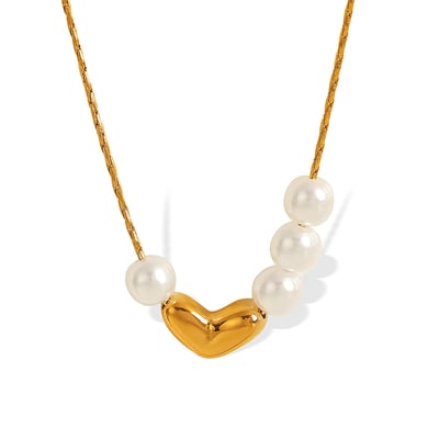 1 Piece Simple Series Simple Heart Stainless Steel 18K Gold Plated Artificial Pearl Women Pendant Necklaces h5 Picture6