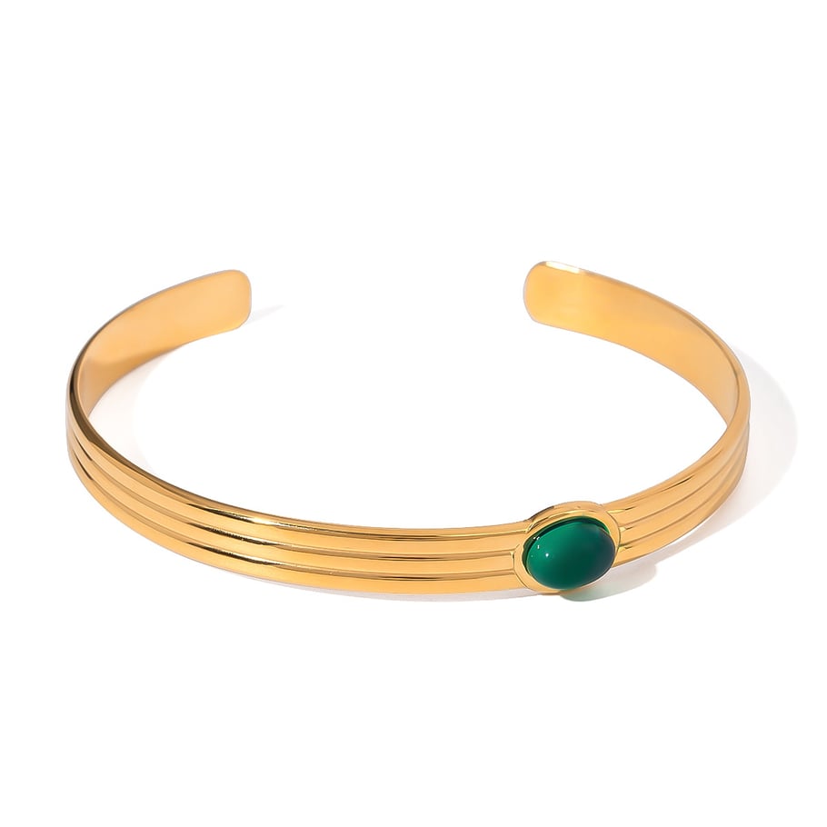 1 Piece Stylish Series Retro Geometric Stainless Steel Gold Color Natural Stone Women's Bangles Picture6