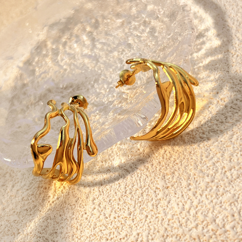 1 Pair Irregular Shape Stainless Steel Gold Color Women's Stud Earrings Picture4