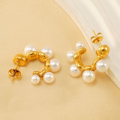 1 Pair Ins High-end Style Geometric Shape Stainless Steel 18K Gold Plated Inlay Artificial Pearl Women's Drop Earrings h5 Picture3