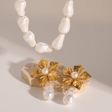 1 Paar einfache Serie elegante Perlen Edelstahl 18 Karat vergoldet künstliche Perle Frauen Tropfen Ohrringe h5 Bild2