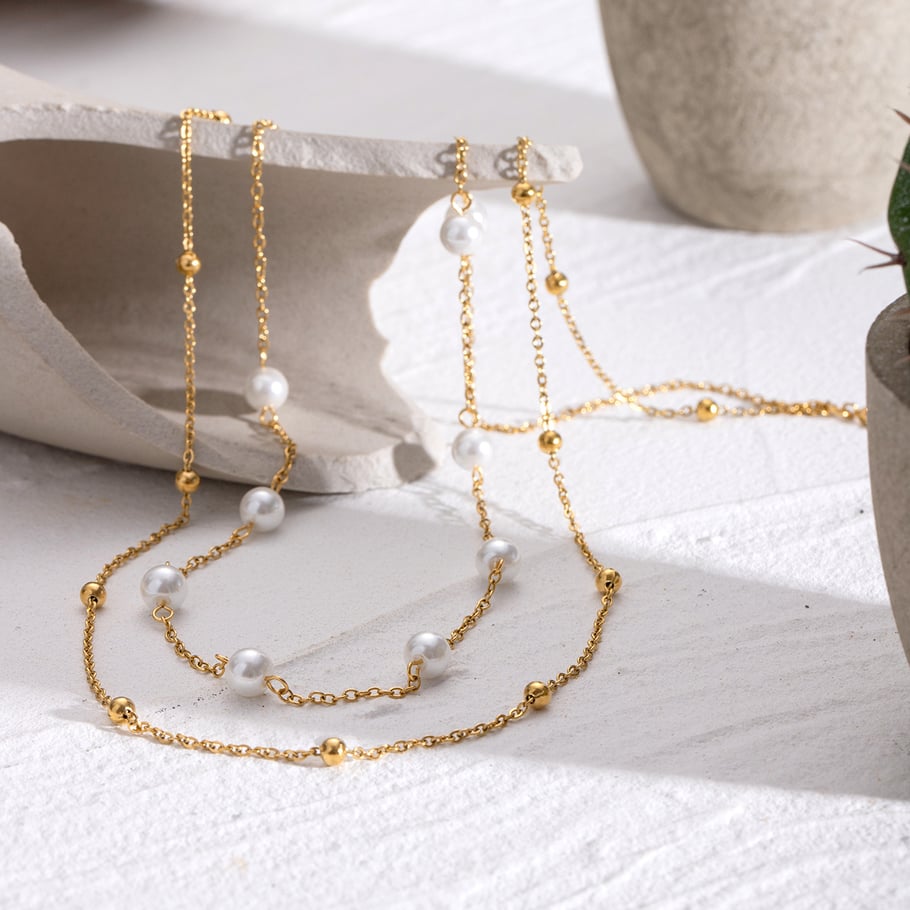 1 Piece Luxurious Series Elegant Beads Stainless Steel 18K Gold Plated Women Layered Necklaces Picture5