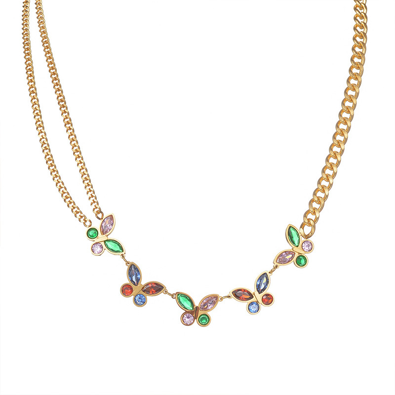 Collier avec pendentif en forme d&#39;animal élégant, série romantique, en acier inoxydable plaqué or 18 carats et zircone, pour femme Image4