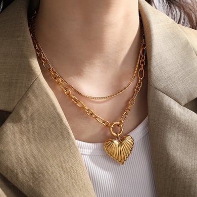 1 Piece Romantic Series Sweet Heart Titanium Steel   Gold Color  Women's Pendant Necklaces h5 Picture5