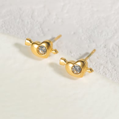 1 paire de boucles d&#39;oreilles à tige en acier inoxydable plaqué or 18 carats avec strass pour femme, série Simple Sweet Heart h5 Image2
