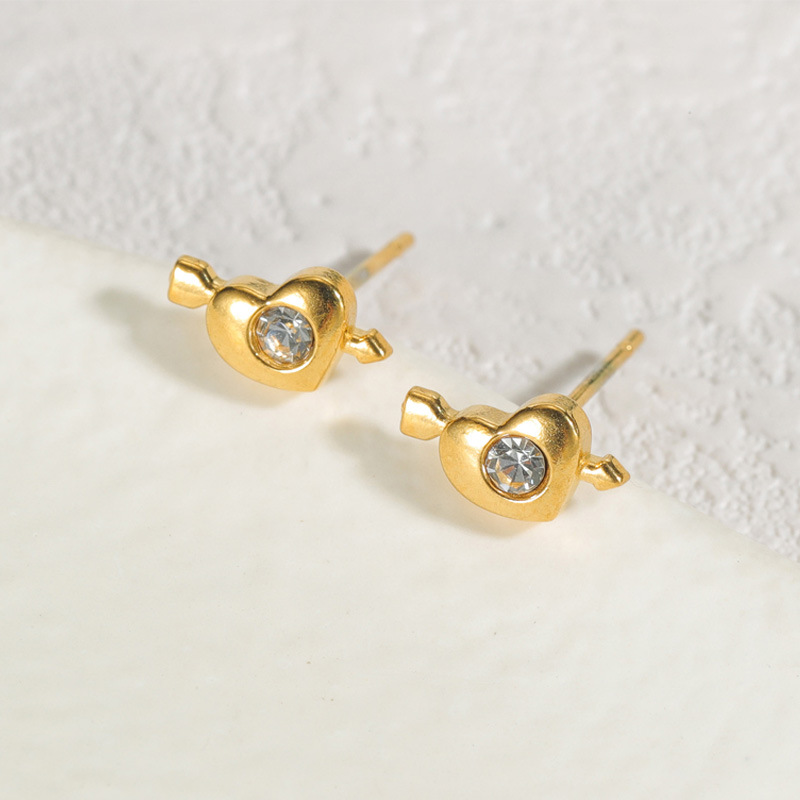 1 paire de boucles d&#39;oreilles à tige en acier inoxydable plaqué or 18 carats avec strass pour femme, série Simple Sweet Heart Image2
