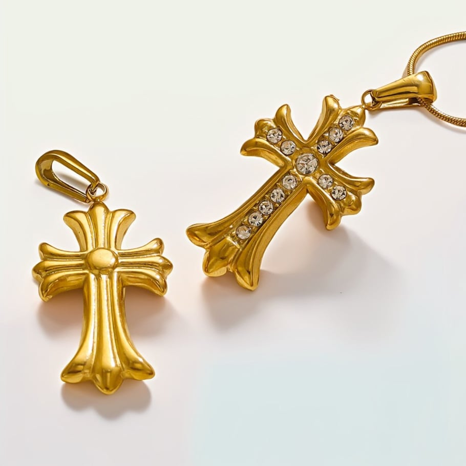 1 Paar Luxuriöse Serie Retro Kreuz Edelstahl 18K vergoldet Strass Damen Anhänger Bild3