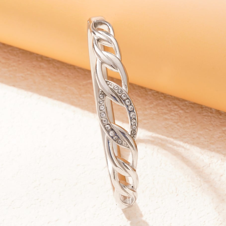 1 Piece Dazzling Series Classic Twist Stainless Steel Gold Color Women's Bangles Picture5