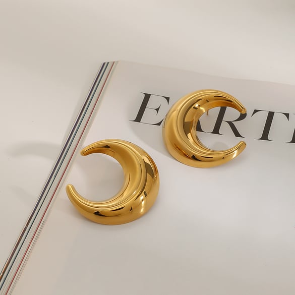 1 Pair Minimalist Series All-match Moon Shape Stainless Steel Gold Color Women's Stud Earrings