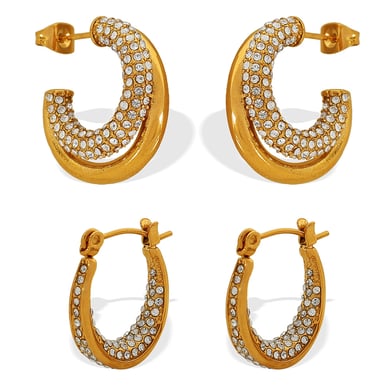 1 Pair Simple Series Classic Geometric Stainless Steel 18K Gold Plated Rhinestone Women Hoop Earrings h5 Picture5