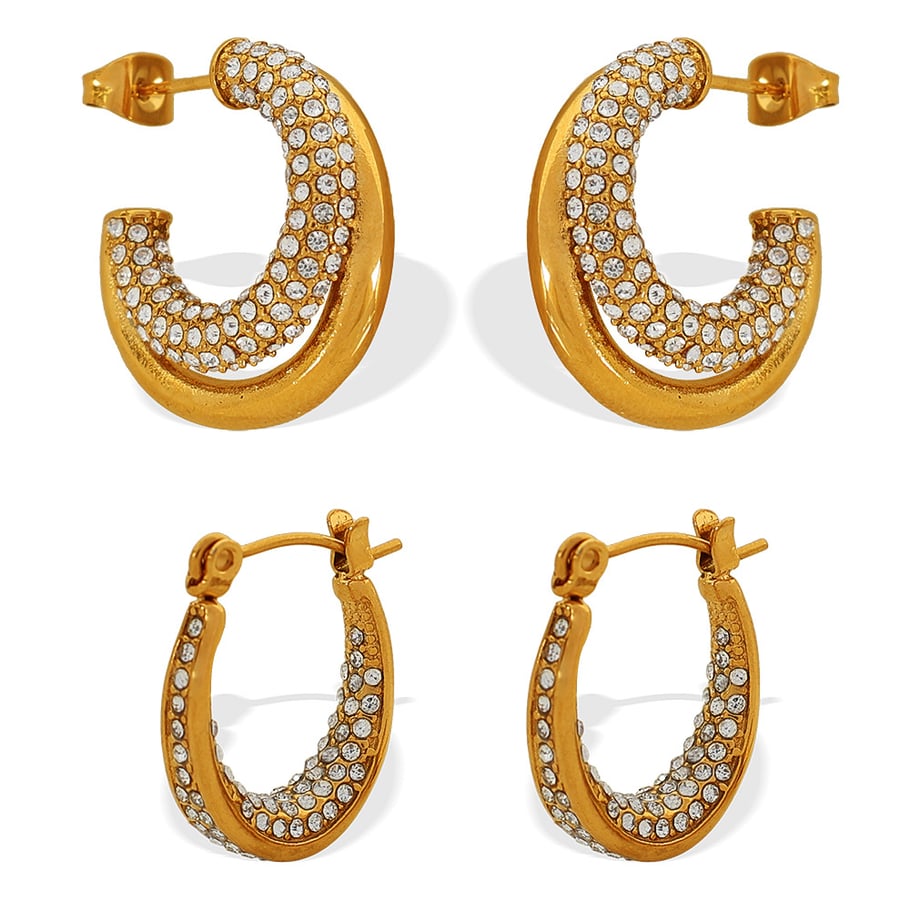 1 Pair Simple Series Classic Geometric Stainless Steel 18K Gold Plated Rhinestone Women Hoop Earrings Picture5