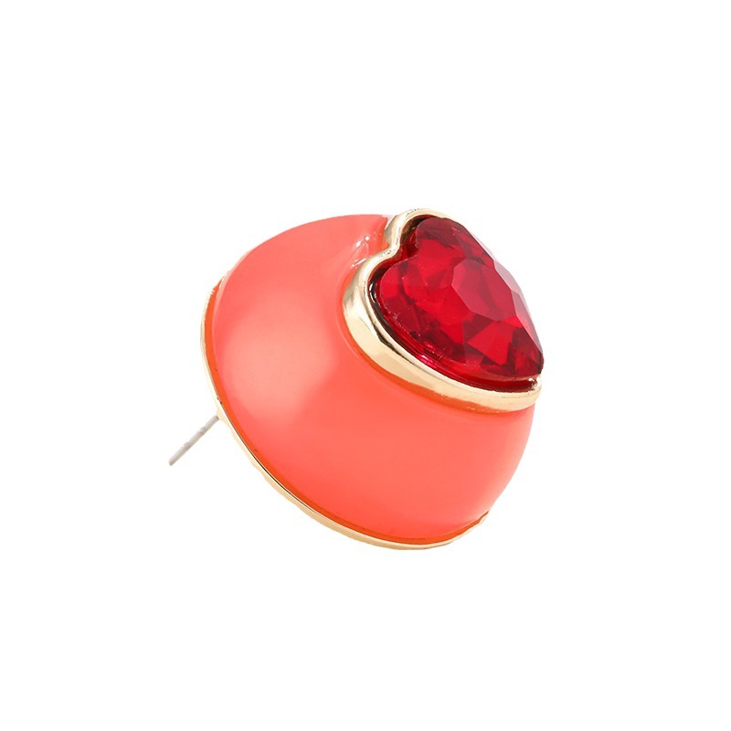 1 Pair Vogue Series Exquisite Heart Shape Drop Oil Gold Color Alloy Women's Stud Earrings Picture7