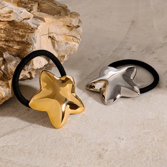 1 Paar Simple Series Ins Style Pentagramm Edelstahl 18 Karat vergoldet Damen Haarbänder