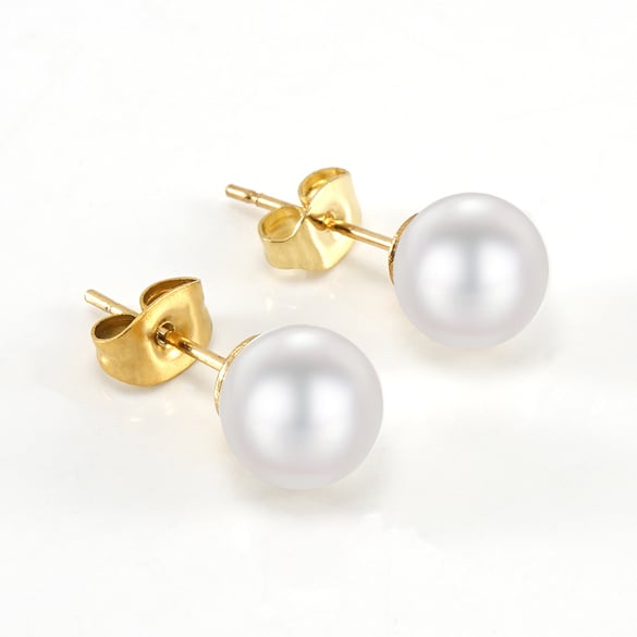 1 Pair Simple Series Simple Solid Color Stainless Steel 18K Gold Plated Artificial Pearl Women Stud Earrings