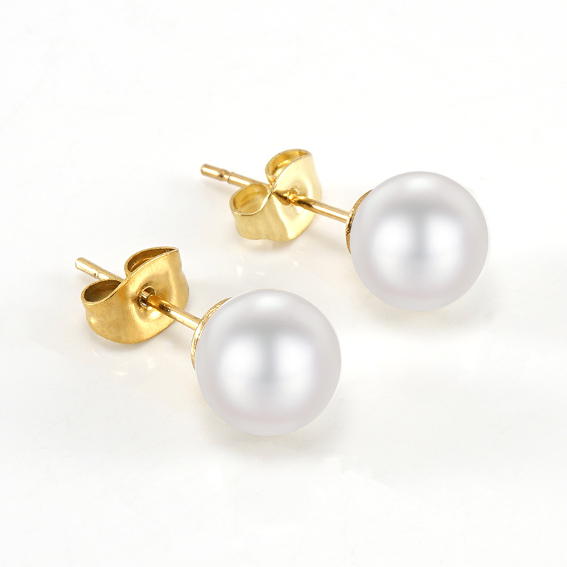 1 Paar Simple Series Einfache, einfarbige Ohrstecker aus Edelstahl mit 18 Karat Goldbeschichtung und Kunstperlen für Damen Bild3