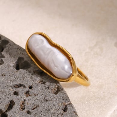1 Pair Classic Series Retro pearl Stainless Steel 18K Gold Plated Artificial Pearl Women Single Rings h5 Picture3