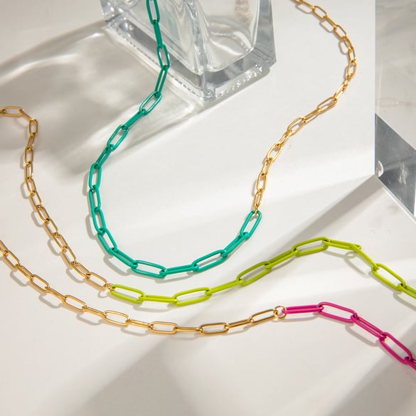 1 Piece Polychrome Series Vogue Contrast Color Stainless Steel Gold Color  Women's Chain Necklaces