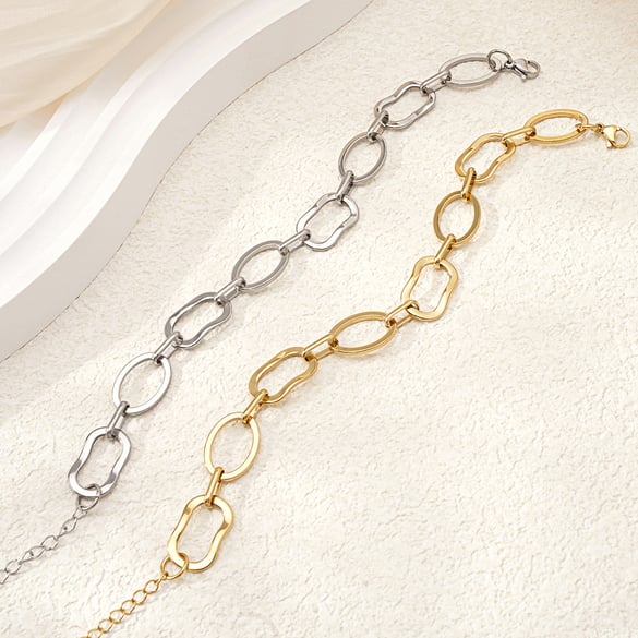 1 Piece Simple Series Daily Geometric Titanium Steel   Gold Color  Women's Chain Bracelets 2