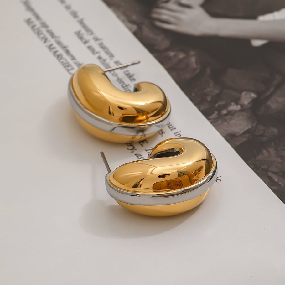 1 par de pendientes de botón de acero inoxidable en color dorado con diseño original de serie simple para mujer Imagen4