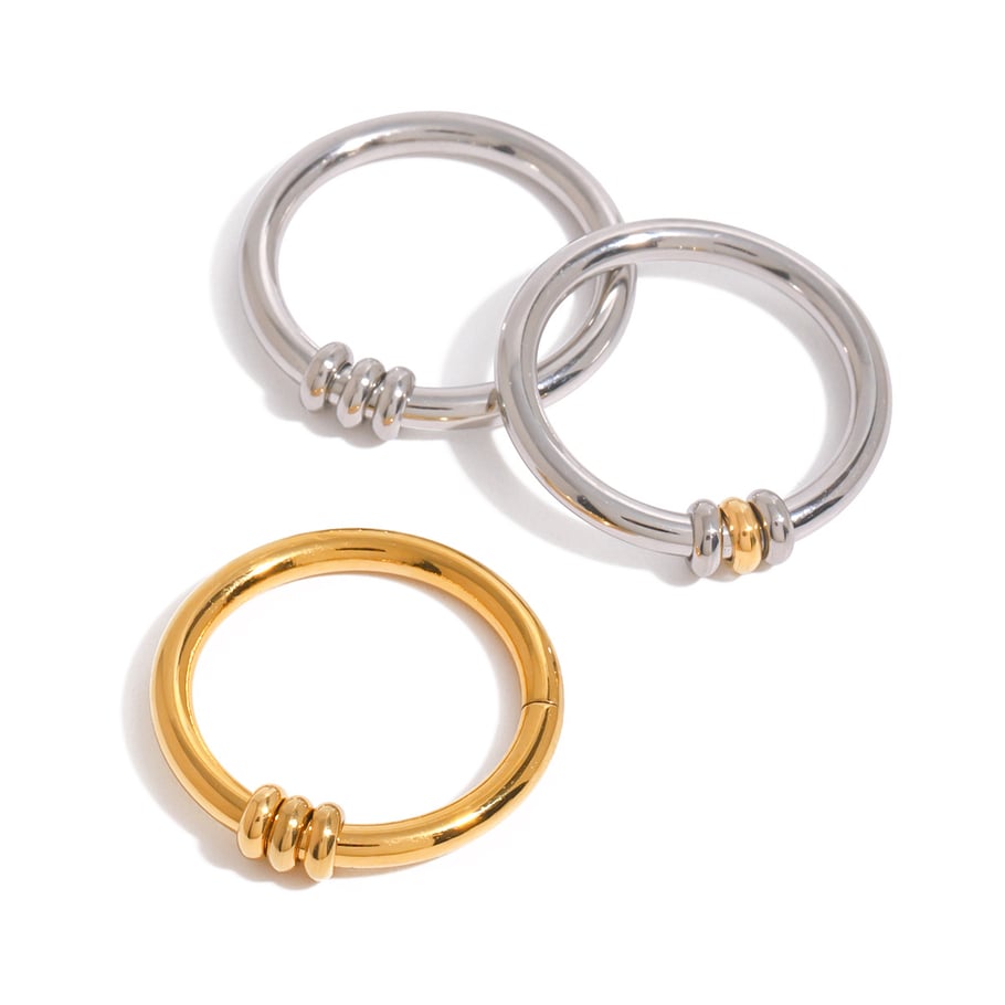 1 paire de bagues simples géométriques quotidiennes en acier inoxydable plaqué or 18 carats pour femme Image5