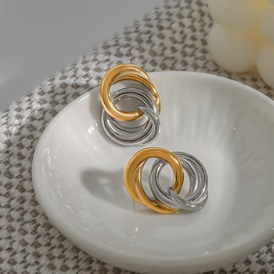 1 Pair Stainless Steel Gold & Sliver Mixed Color Women's Stud Earrings h5 Picture6