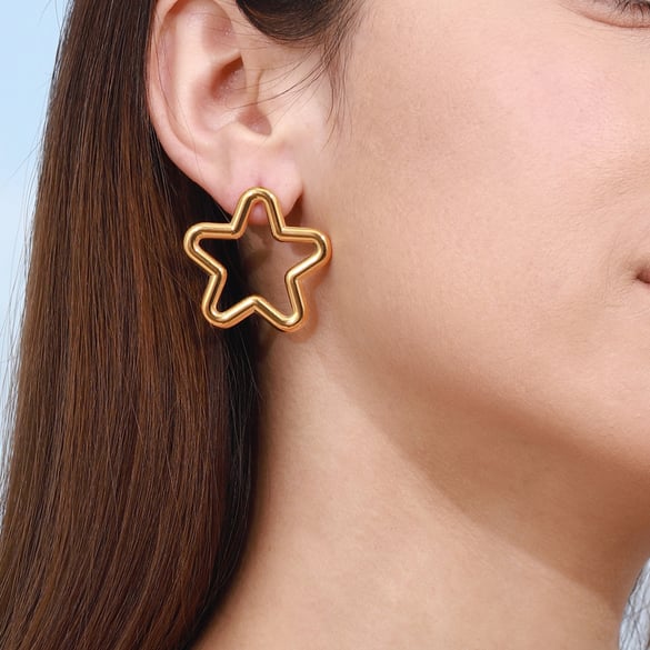 1 Pair Minimalist Series Classic Moon & Star Stainless Steel Gold Color Women's Stud Earrings