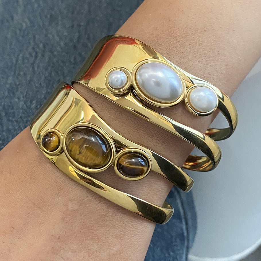 1 Piece Simple Series Elegant pearl Stainless Steel 18K Gold Plated Artificial Pearl Women Bangles Picture8