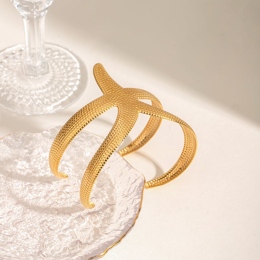 1 Piece Simple Series Elegant starfish Stainless Steel 18K Gold Plated Women Bangles Picture3
