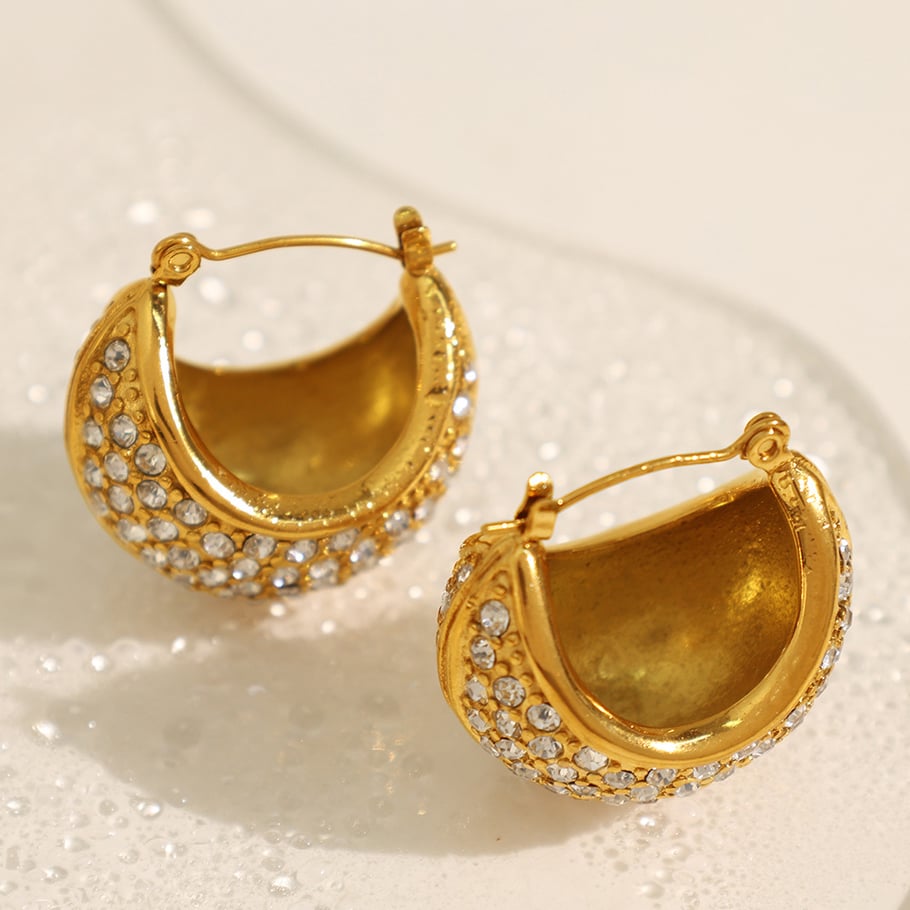 1 Pair Luxurious Series Classic Geometric Stainless Steel 18K Gold Plated Rhinestone Women Hoop Earrings Picture4