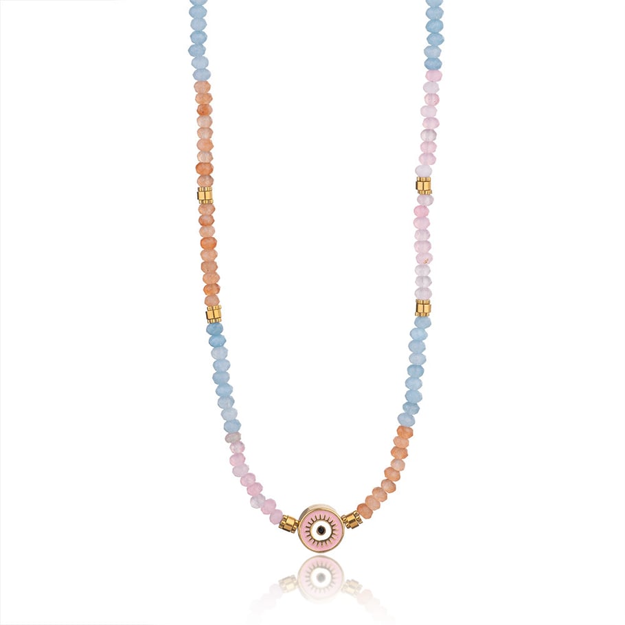 Collar de cuentas de acero inoxidable dorado con diseño clásico de ojo étnico para mujer, 1 pieza Imagen13