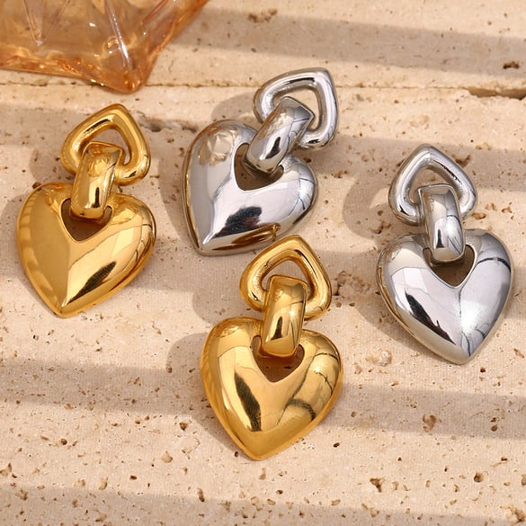 1 Pair Romantic Series Sweet Love/Heart Shape Stainless Steel   Gold Color  Women's Drop Earrings