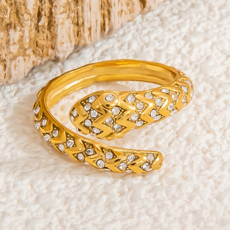 1 Piece Luxurious Series Retro Snake Shape Designable Stainless Steel Gold Color Women's Single Rings Picture5