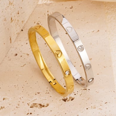 1 Stück Klassische Serie Einfache Geometrische Edelstahl Gold Farbe Damen Armreifen h5 Bild5