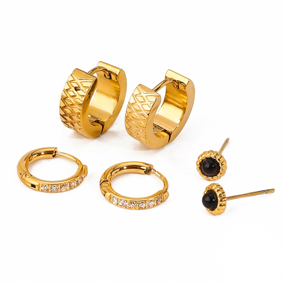 1 Paar Simple Series Retro Geometrisches Edelstahl 18K vergoldet Strass Damen Ohrringe Set Bild6