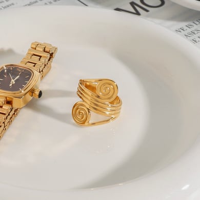 1 Stück Simple Series Europa und Amerika Spirale Edelstahl Gold Farbe Damen verstellbare Ringe h5 Bild5