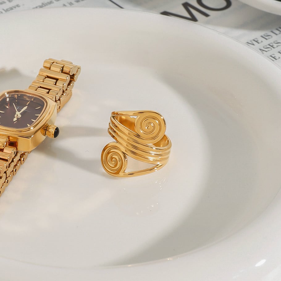 1 Stück Simple Series Europa und Amerika Spirale Edelstahl Gold Farbe Damen verstellbare Ringe Bild5