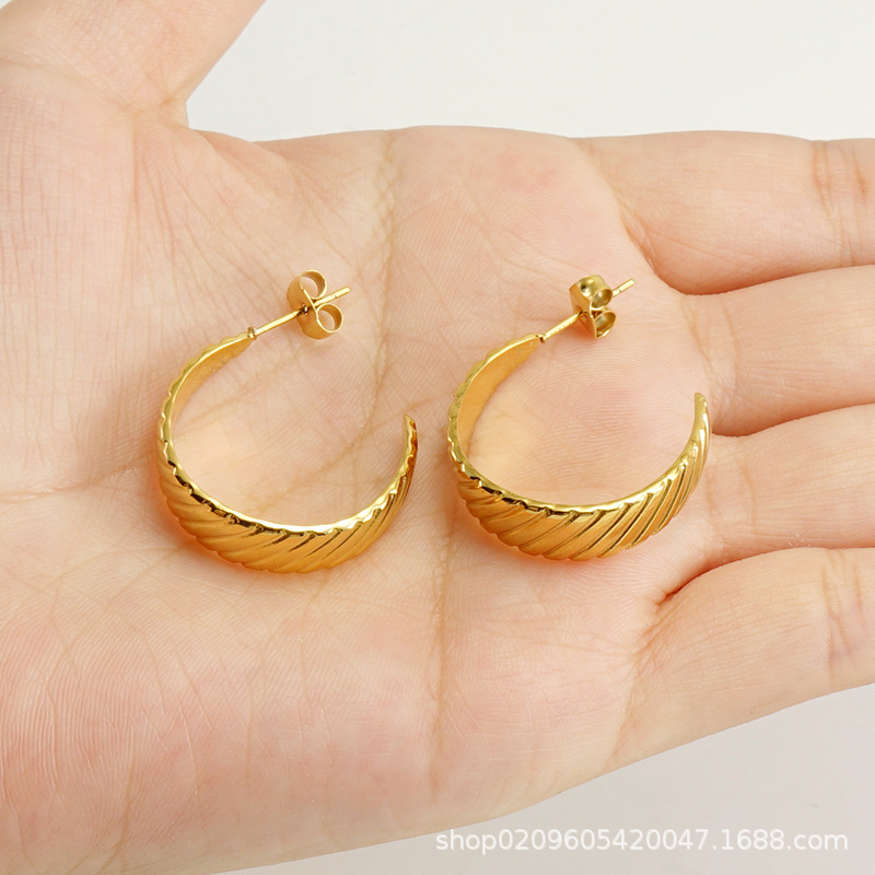 1 Pair Simple Series Classic Geometric Titanium Steel 18K Gold Plated Women Hoop Earrings Picture3