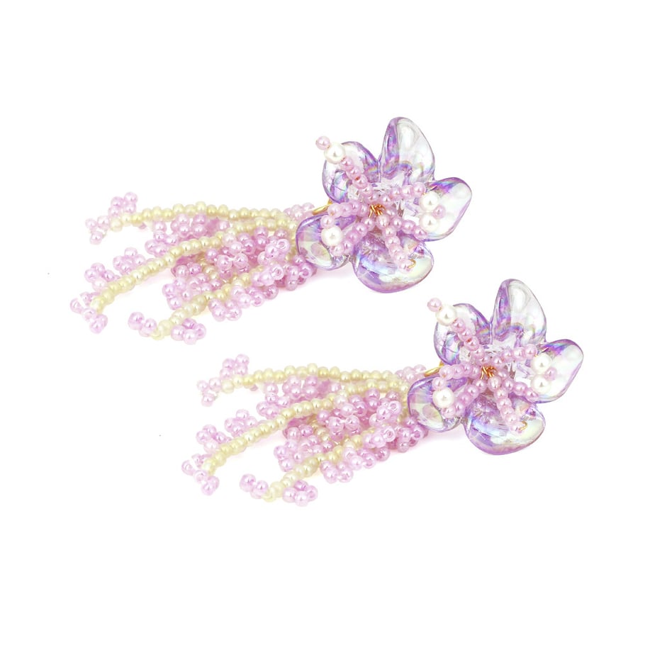 1 Pair Romantic Niche Beaded Floral Tassel Earrings Picture5