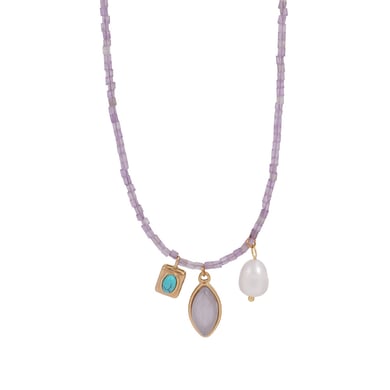 1 Piece Gorgeous Series Sweet Leaf Shape Colorful Natural Stone Stainless Steel Women's Beaded Necklaces h5 Picture6