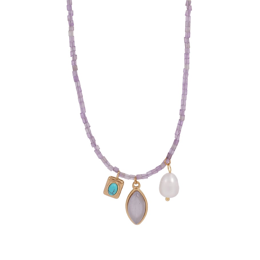 1 Piece Gorgeous Series Sweet Leaf Shape Colorful Natural Stone Stainless Steel Women's Beaded Necklaces Picture6
