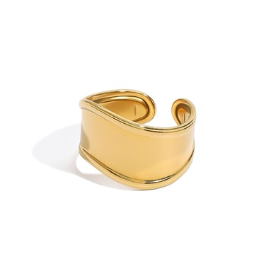 1 Piece Simple Series Irregular Annular Shape Stainless Steel Gold Color Women's Single Rings h5 Picture6