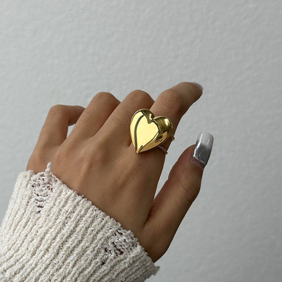 1 Paar Simple Series Sweet Heart Edelstahl 18 Karat vergoldete verstellbare Damenringe Bild4