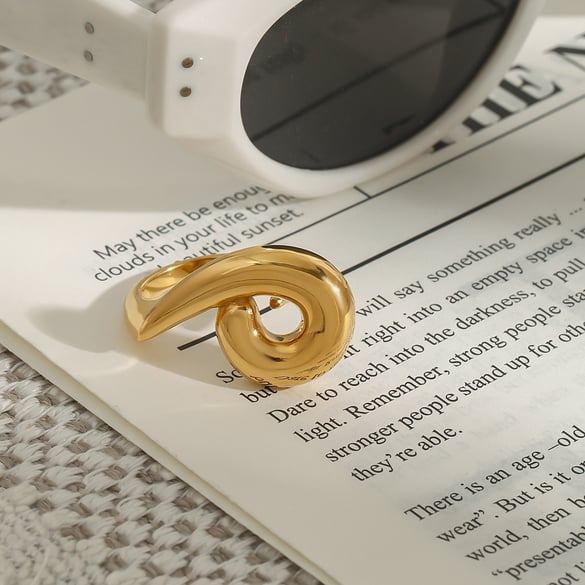 1 Piece Shining Series Irregular Circle Stainless Steel Gold Color Women's Single Rings 2