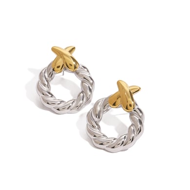 1 Pair Modern Series Minimalistic Design Geometric Stainless Steel Gold Color Women's Stud Earrings h5 Picture5
