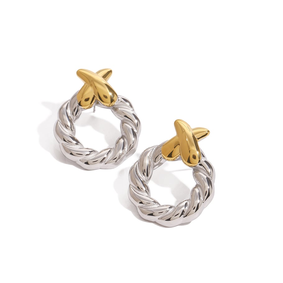 1 Pair Modern Series Minimalistic Design Geometric Stainless Steel Gold Color Women's Stud Earrings Picture5